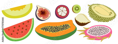set of colored isolated fruits in flat style in vector. image of natural healthy eco food.template for logo sticker poster print decor design app web page