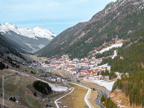 Ischgl City Landscape in Paznauntal, Tirol, Austria