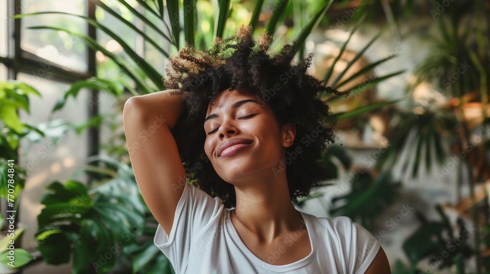 idea of oneself. Picture of a beautiful, happy woman who shuts her eyes in pleasure and embraces herself idea of oneself. Picture of a beautiful, happy woman who shuts her eyes in pleasure and embraces herself