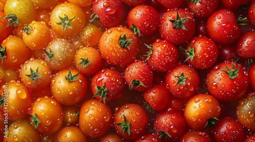 freshly washed cherry tomatoes with water droplets vibrant and ripe © pier