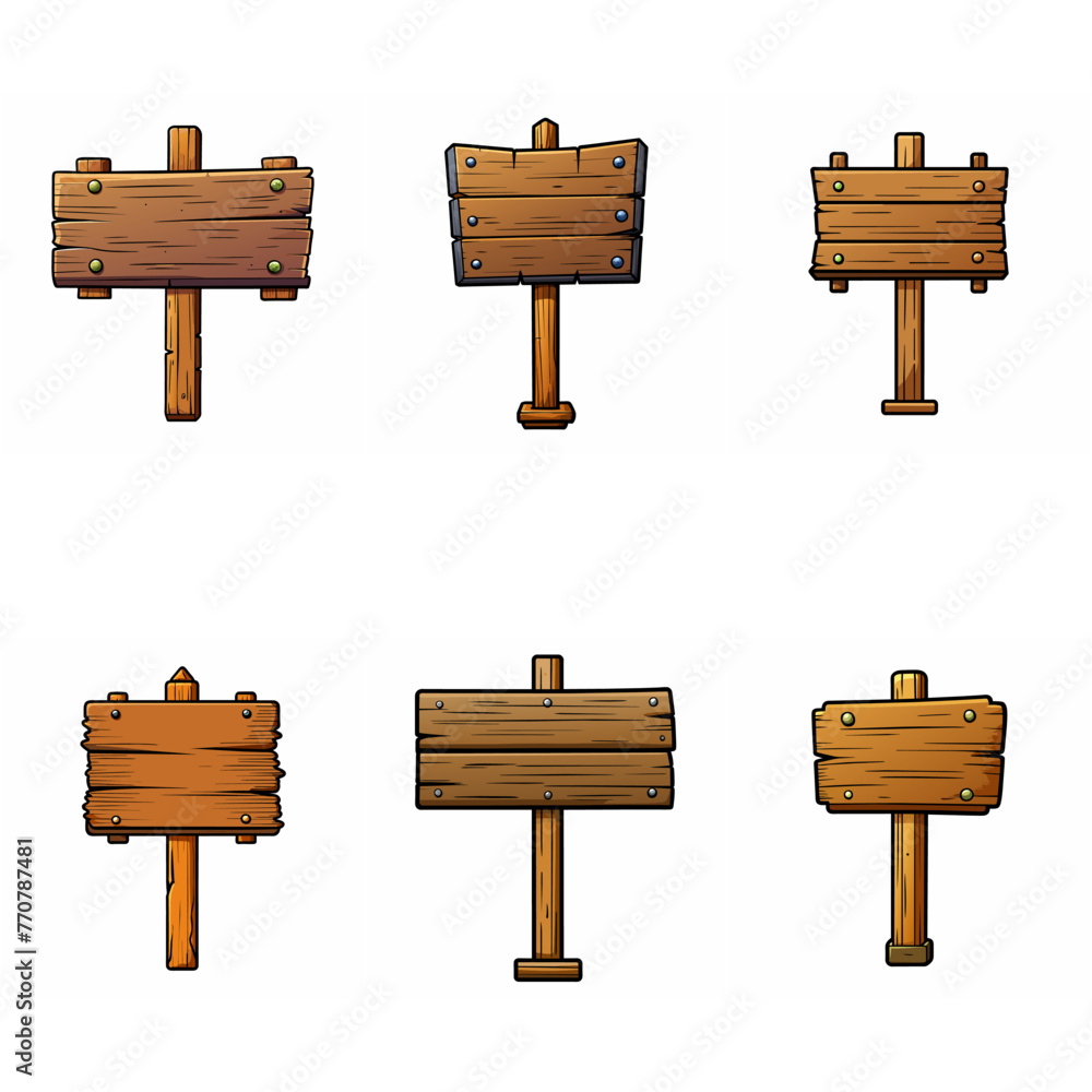 Wooden signboard set. Medieval vintage wood sign board on pole Road ...