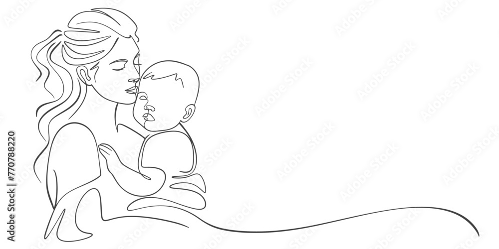 Mother and baby line art. Mom hugs child. Motherhood and newborn concept. Happy mother line vector illustration. Parent loving kid, happy mother day design for card Mother and baby line art. Mom hugs child. Motherhood and newborn concept. Happy mother line vector illustration. Parent loving kid, happy mother day design for card