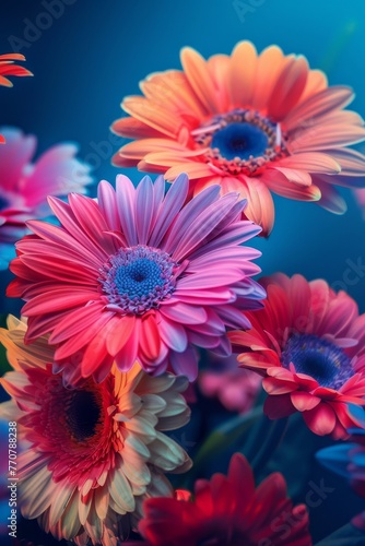 a 4k ultra high resolution, multicolor gerbera daisies , photorealistic