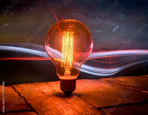 neon flaming bulb creative concept photograpy. AI Generative photo
