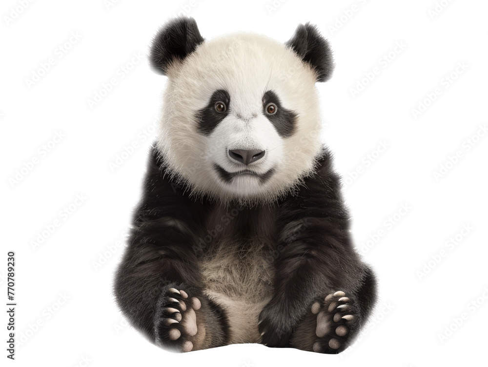 Adorable panda cub sitting upright, gazing forward with a playful expression isolate on transparent background, cutout, png Adorable panda cub sitting upright, gazing forward with a playful expression isolate on transparent background, cutout, png