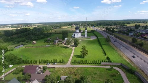 Vievis Orthodox Church of the Assumption. Lithuania. Aerial view of Eastern Orthodox church of the Dormition of the Theotokos, located in Vievis, Lithuania photo