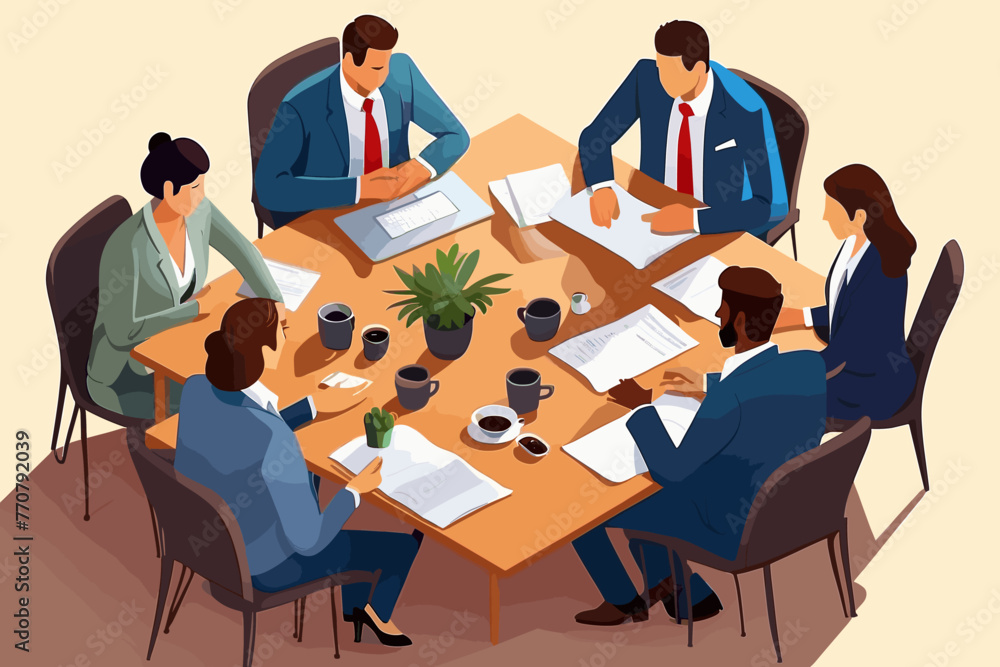 business people meeting to discuss new business opportunities. Vector flat illustration business people meeting to discuss new business opportunities. Vector flat illustration