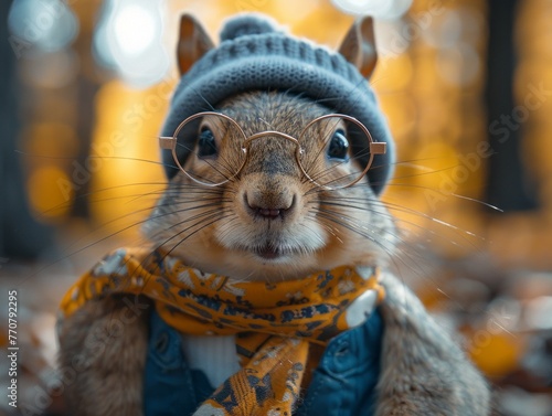 Adorable and cute squirrel portrait wearing retro and vintage clothes, retro accessories, nostalgia, vintage, 1800s, 1900s, 1920s, 1950s, 1960s, 1980, 1990, 2000s