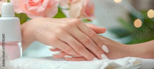 Manicure Concept Featuring Perfectly Polished Hands at the Spa photo