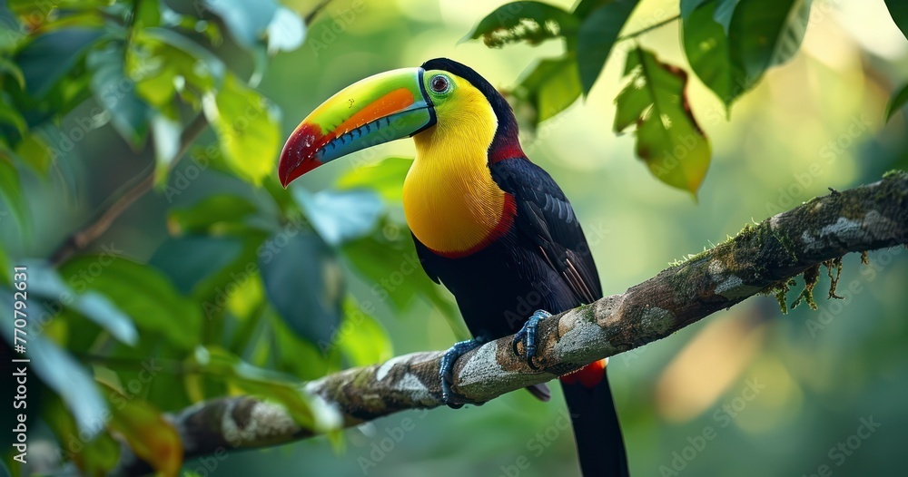 Fototapeta premium Keel-billed Toucan Perched Amongst Vibrant Foliage