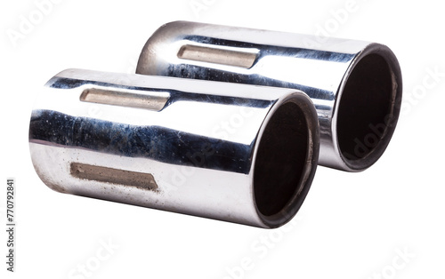 Foto New shiny black chrome pipes close-up on white isolated background