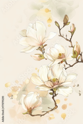 Magnolia vector illustration  white and light yellow 
