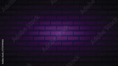 Neon brick wall background. Purple background for neon lights. Dark purple wallpaper with shadows on the edges. Background for neon lights illustrations and other design works. Vector illustration. 

