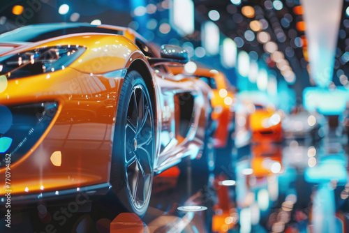 New cars display in luxury showroom, Generative Ai