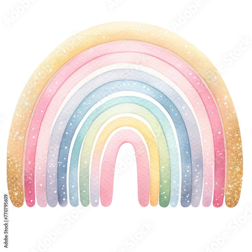 Cute watercolor rainbow pastel illustration isolated on white background