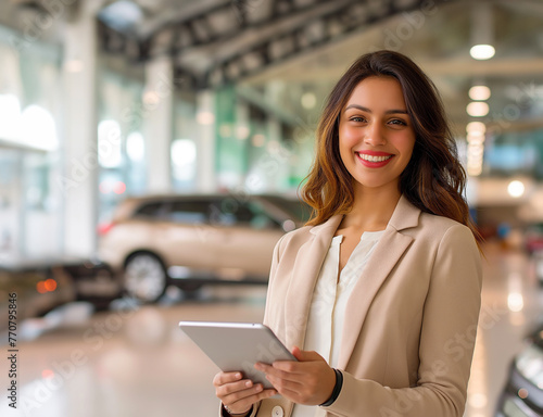 Young pretty woman in salon auto