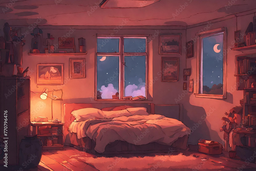 Lofi warm bedroom on a cloudy evening. - 55