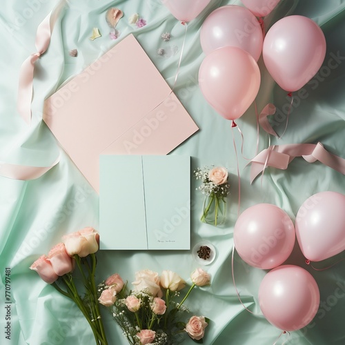 card with balloons and flowers