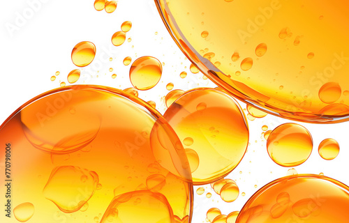 Golden yellow bubble oil or serum isolated on yellow background. 