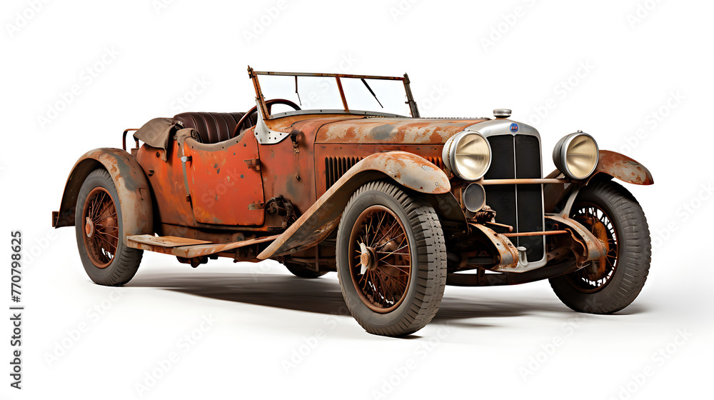antique old car isolated on white background ,vintage sport car cut out 