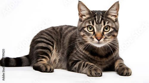 Beautiful tabby cat on white background