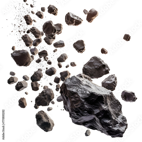 Swarm of asteroids. Many meteorites are flying. Meteor shower. on a transparent background. Ai generated PNG