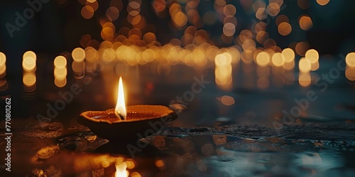 Tranquil Flame: Earthen Diya Candle Illuminating the Night with Warmth and Hope