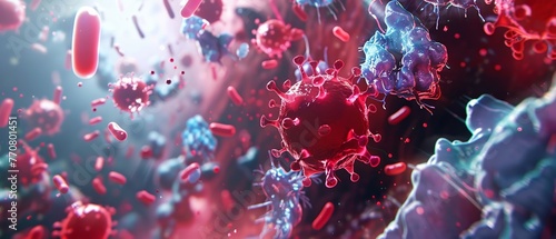 A detailed illustration of the human immune system in action , 3D render, no contrast, clean sharp focus photo