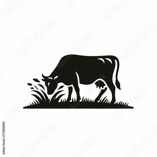 illustration logo of cow eating grass