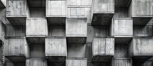 Detailed photo captures the complexity and unique aesthetic of brutalist architecture, featuring repetitive concrete forms