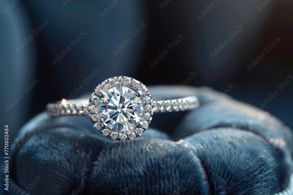 Diamond ring on hand, emphasizing the ring's intricate design and the diamond's brilliance against a luxurious. Diamond ring on hand, emphasizing the ring's intricate design and the diamond's brilliance against a luxurious.