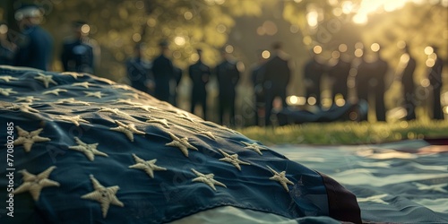Patriotic Honor: American Flag Over Coffin at Military Funeral © danter