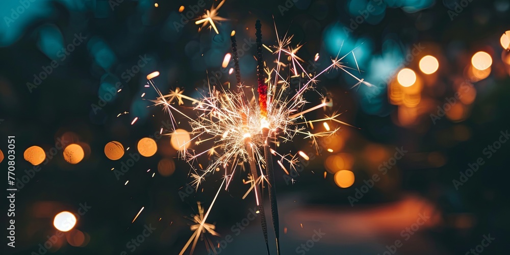 Obraz premium Igniting Joy: A Sparkling Moment of Celebration Against the Twilight Sky