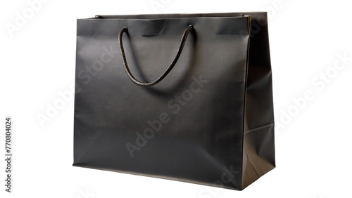 A black paper shopping bag mockup isolated on Transparent background.