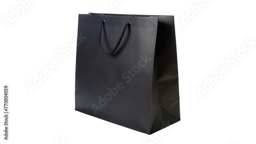 A black paper shopping bag mockup isolated on Transparent background.