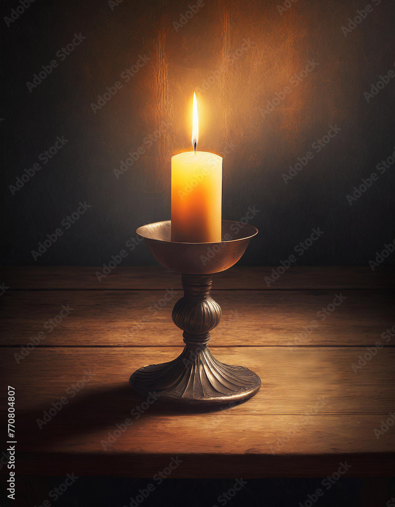 Bougie sur un bougeoir dans une ambiance chaude