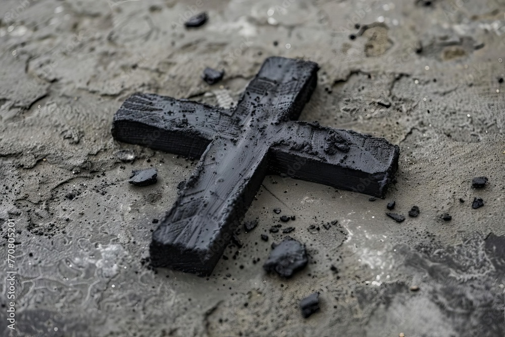 Christian Cross Symbol Made of Ash, Lent and Ash Wednesday Concept