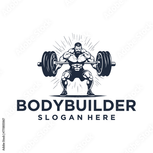Body builder gym mascot logo vector illustration