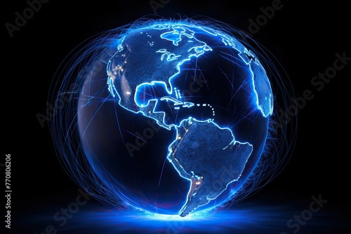 Globe in the form of a blue world in the internet. Blue Earth
