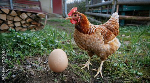 Free range organic bio chicken farming laying egg, healthy hen outdoor hd