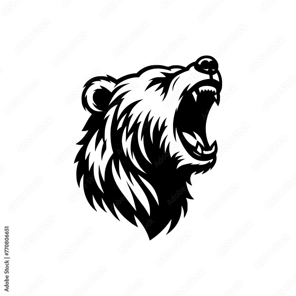 Vector logo of a roaring bear. black and white illustration of a bear, can be used as a tattoo.