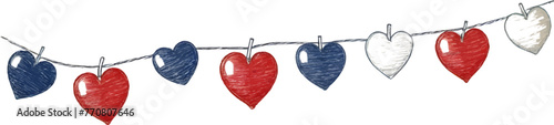 Guirlande cœurs tricolore, bleu, blanc, rouge