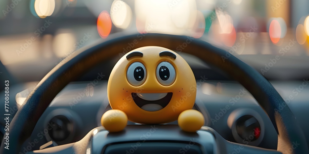 Cheerful Steering Wheel Character Navigating Market Trends and Driving Business Growth Cheerful Steering Wheel Character Navigating Market Trends and Driving Business Growth