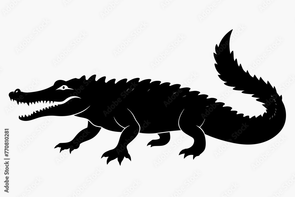 Fototapeta premium A black silhouette crocodile alligator illustration vector white background 