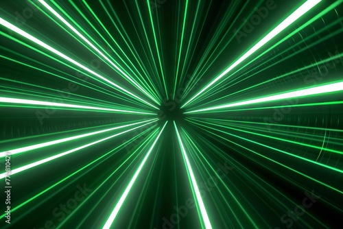 Futuristic green neon lines moving at high speed, abstract technology background