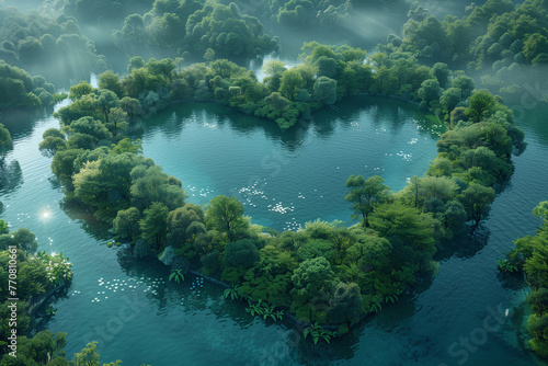 Lago in una foresta a forma di cuore, giornata della terra photo