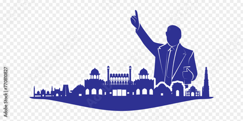 Vector illustration of BR Ambedkar silhouette with Indian monuments on transparent background