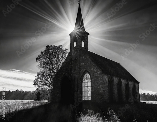 Rayons de soleil sur le clocher d'une église