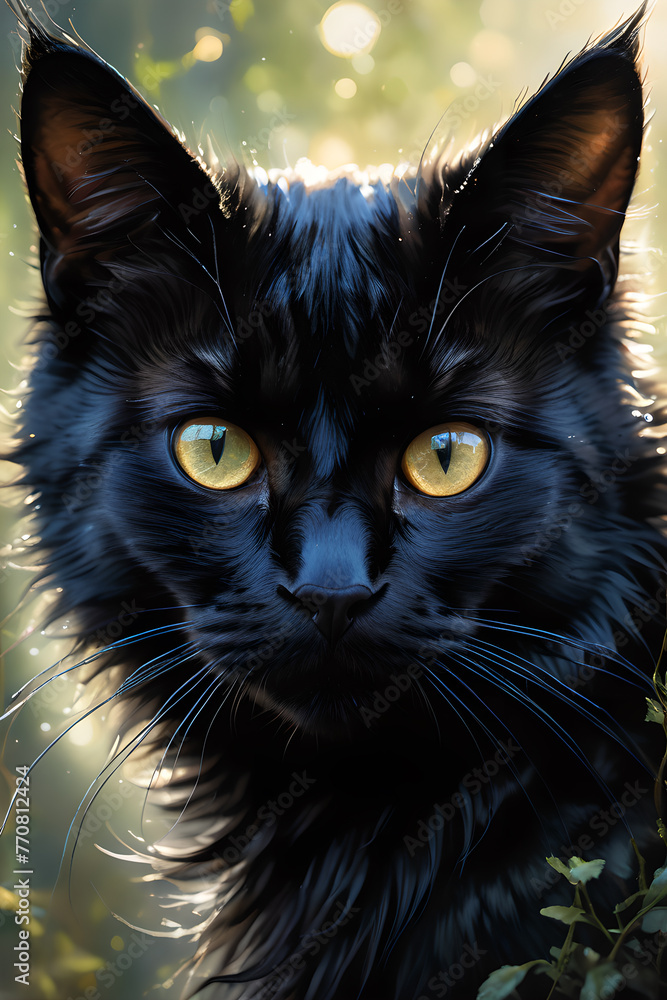 A painted image of a black cat.