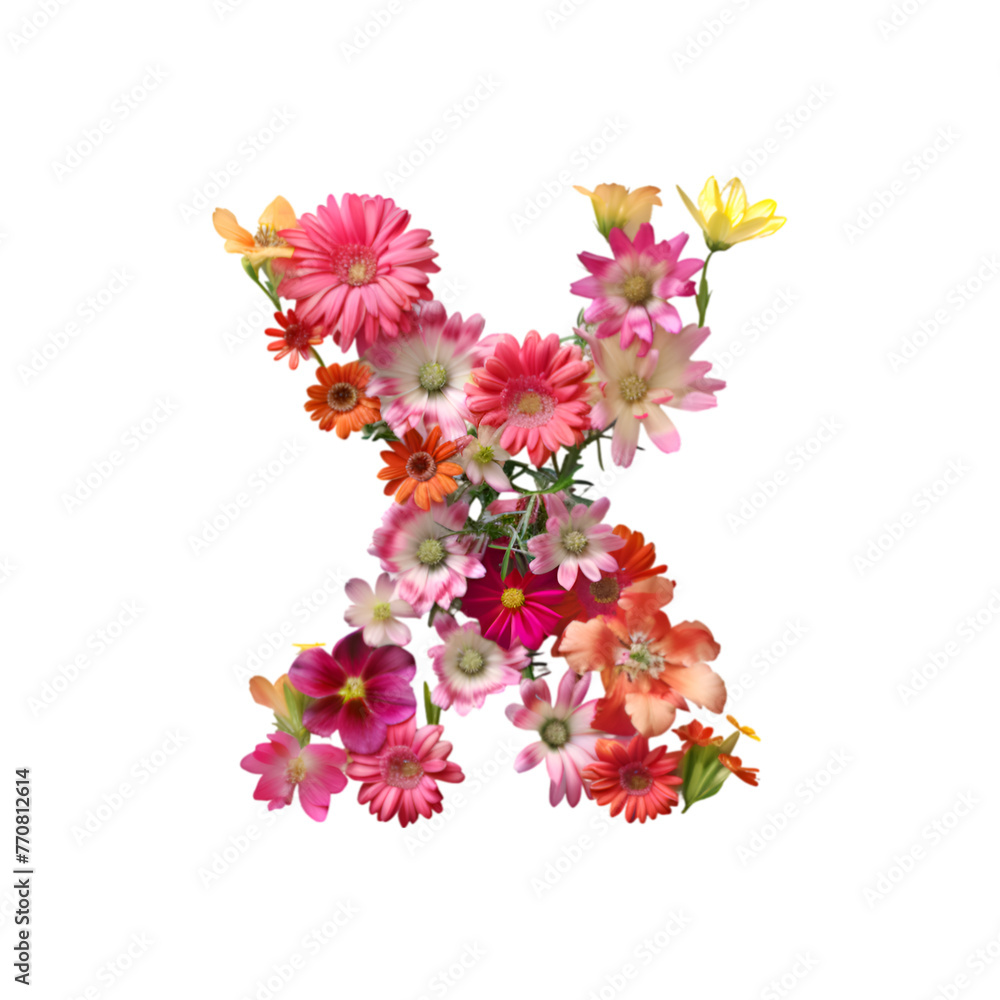 English alphabet letter X made of flower isolated on white background
